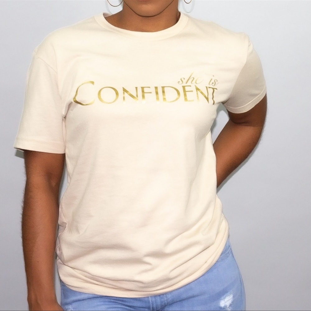 Women's Graphic Short Sleeve T Shirt Size LG Tan Cream Unisex Women Empowerment